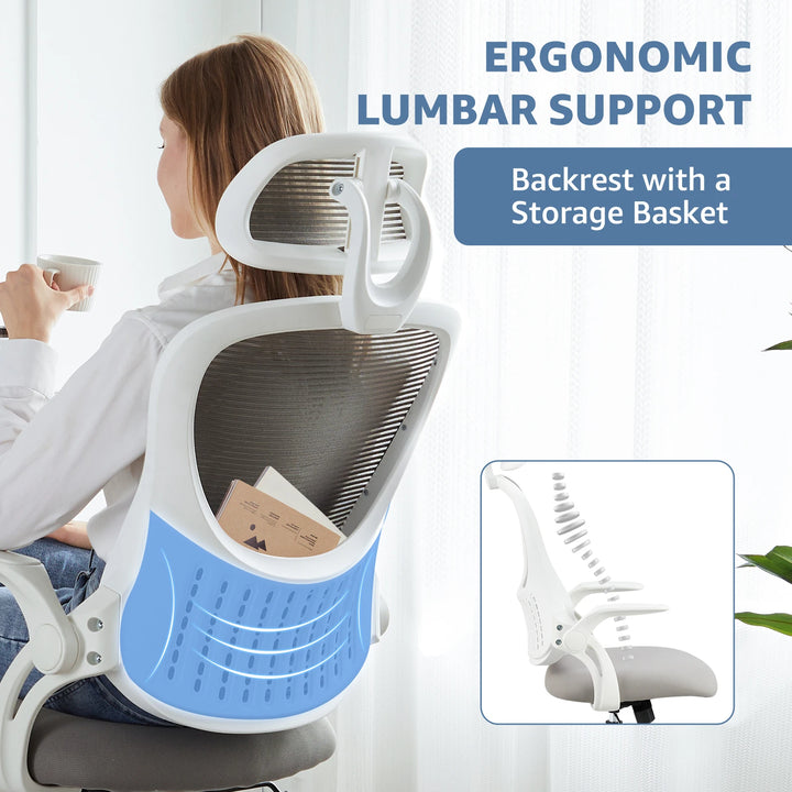 JHK Mesh Ergonomic Office Chair with Flip-Up Arms and Lumbar Support
