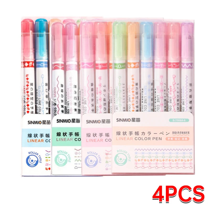 6Pcs/Set Flower Shape Outline Pens Highlighter Marker Curve Roller Tip Pen Cute Stationery Kawaii Graffiti School Acsesories