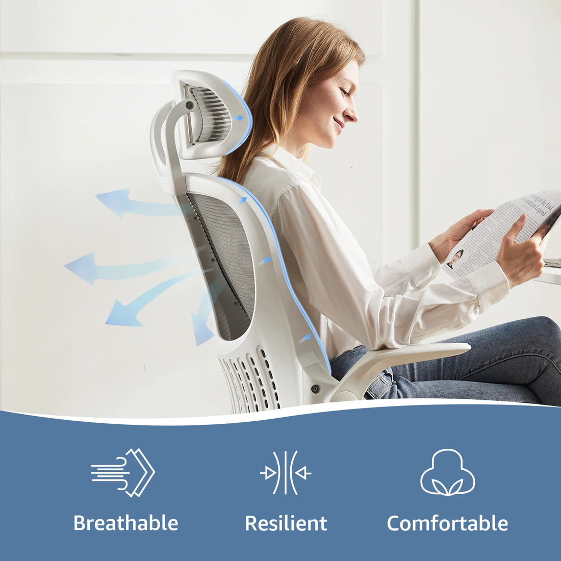 JHK Mesh Ergonomic Office Chair with Flip-Up Arms and Lumbar Support