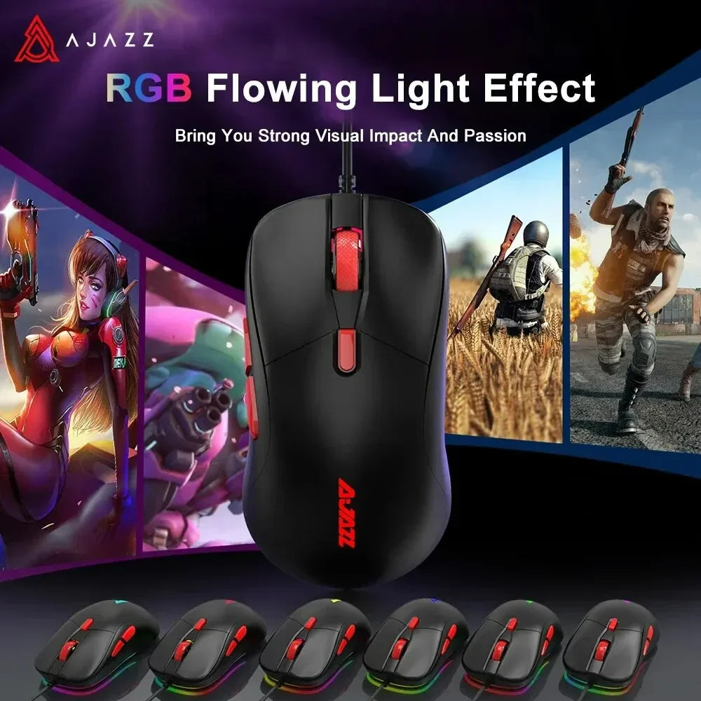 Ajazz AJ129 RGB Wired Mouse Gamer 12400 DPI Optical 7 Buttons USB Mouse Sensor PAW3327 Mice for Computer Laptop Accessories