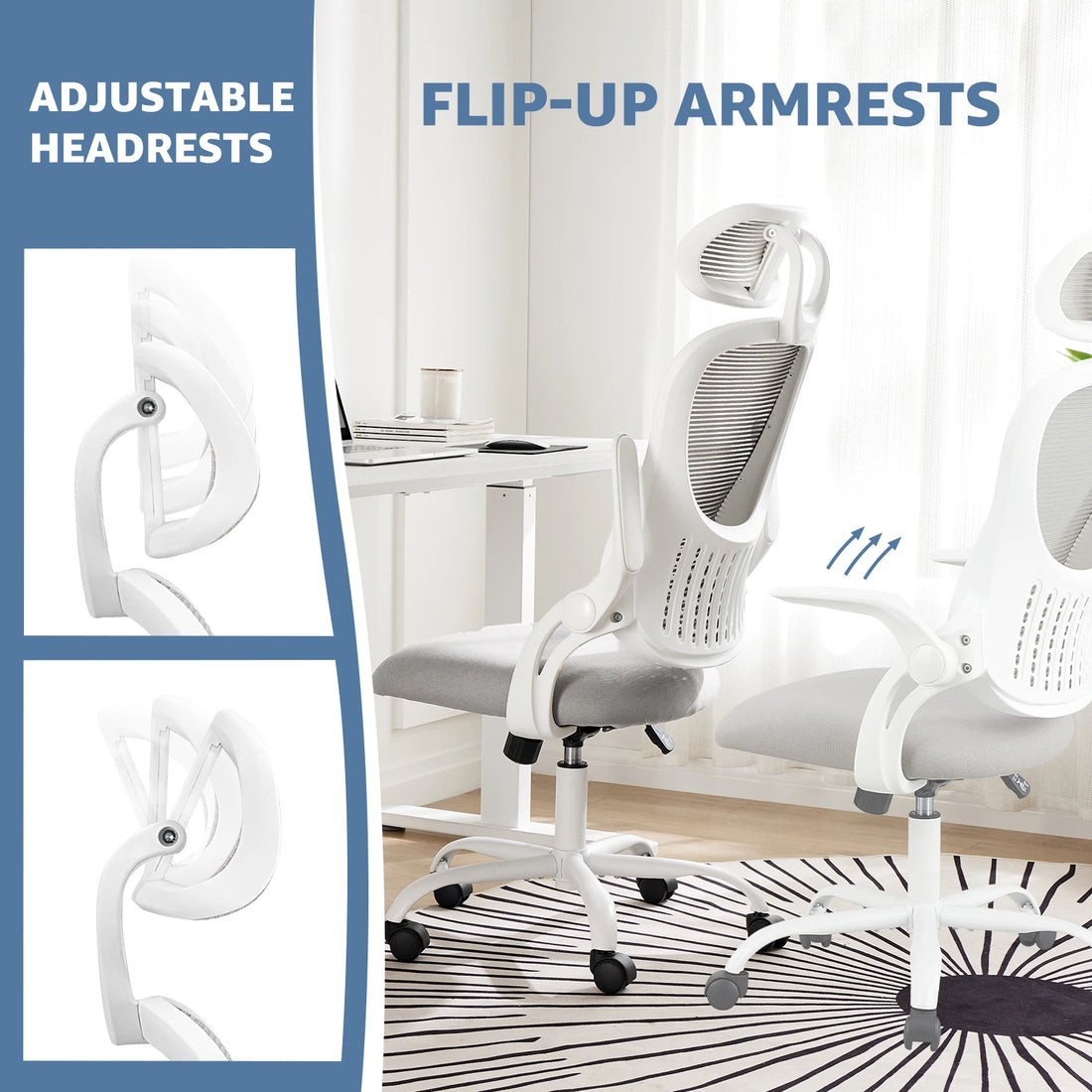JHK Mesh Ergonomic Office Chair with Flip-Up Arms and Lumbar Support