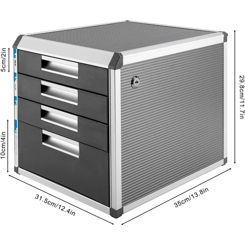 4 Compartments Drawer Box Lockable Document Storage Box Organiser Box Letter Tray Table Organiser Paper Tray Suitable for Office