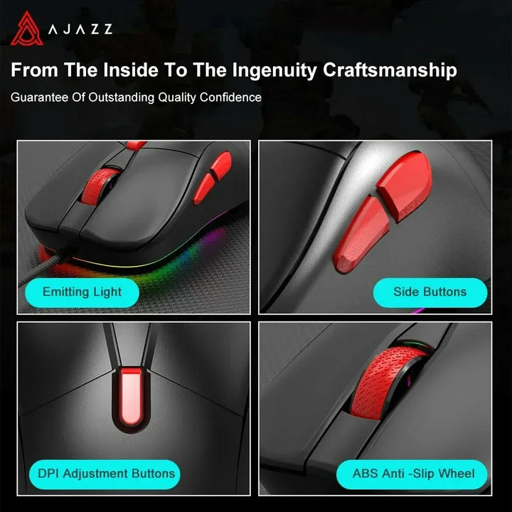 Ajazz AJ129 RGB Wired Mouse Gamer 12400 DPI Optical 7 Buttons USB Mouse Sensor PAW3327 Mice for Computer Laptop Accessories