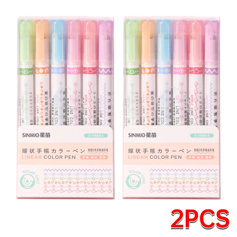 6Pcs/Set Flower Shape Outline Pens Highlighter Marker Curve Roller Tip Pen Cute Stationery Kawaii Graffiti School Acsesories