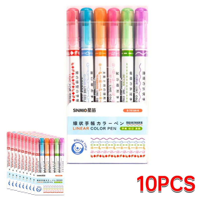6Pcs/Set Flower Shape Outline Pens Highlighter Marker Curve Roller Tip Pen Cute Stationery Kawaii Graffiti School Acsesories