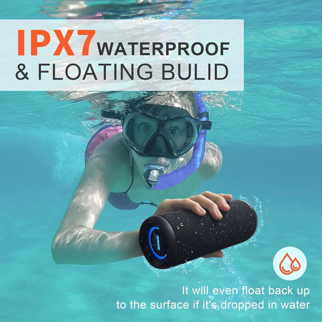 Wireless Portable Speaker,IPX7 Waterproof Bluetooth Speaker, 25W Loud Stereo Sound, Bassboom Technology, TWS Pairing