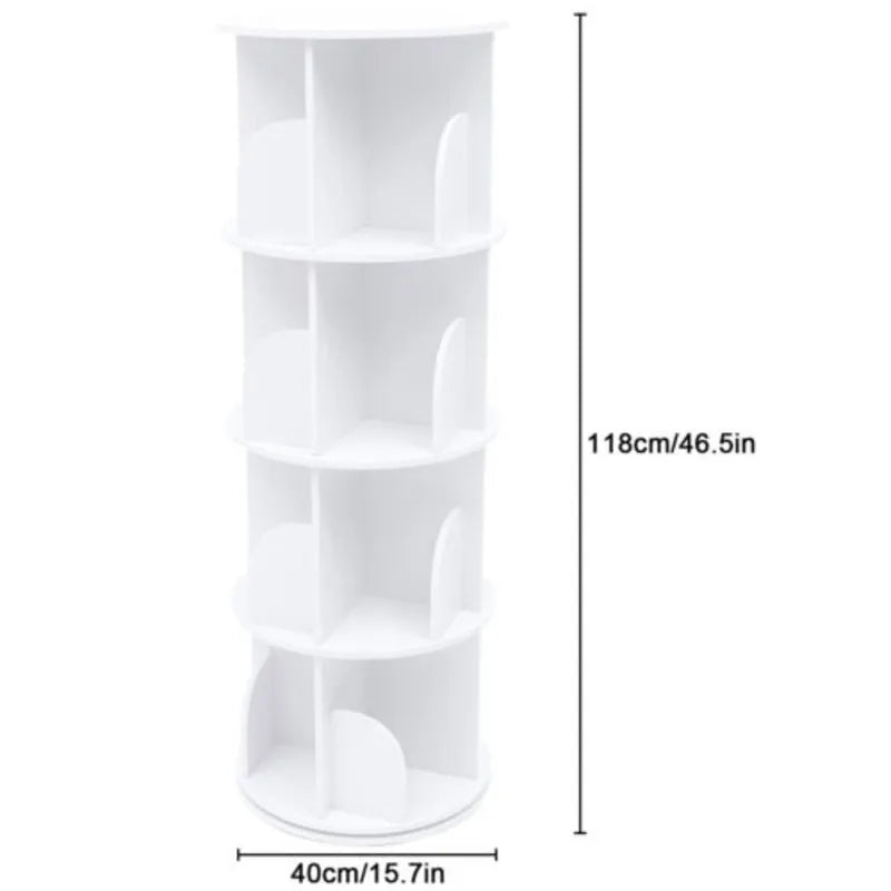 Wood White 4-layer Rotating Bookshelf Storage Display Rack Children Bookcases Bedroom Decoration Corner Shelf