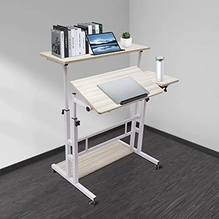 Mobile Stand Up Desk Adjustable Laptop Desk with Wheels 4 in 1 Rolling Table Home Office Table Standing Desk Mobile Workstation