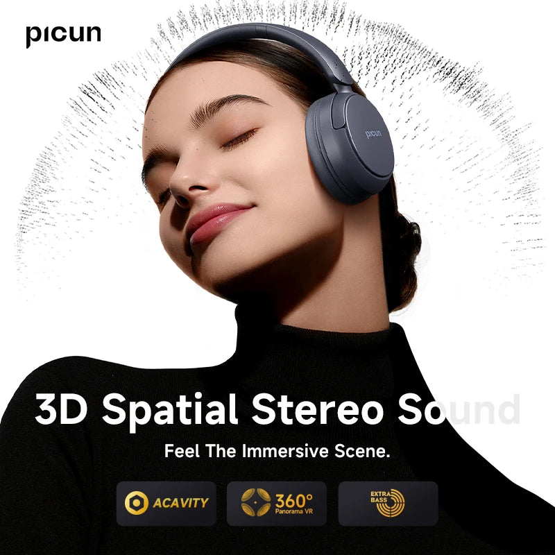Picun B5 Wireless Headphones Bluetooth 5.4 HIFI Headset 40MM 3D Sound ENC HD Mic 72H Foldable Wired Headphone Dual Connection BT