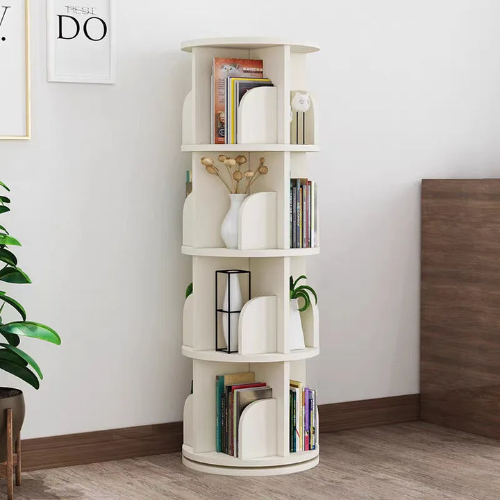 Wood White 4-layer Rotating Bookshelf Storage Display Rack Children Bookcases Bedroom Decoration Corner Shelf