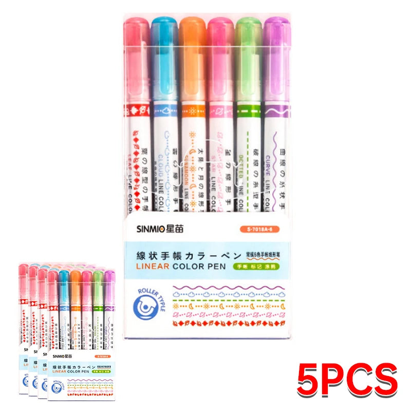 6Pcs/Set Flower Shape Outline Pens Highlighter Marker Curve Roller Tip Pen Cute Stationery Kawaii Graffiti School Acsesories