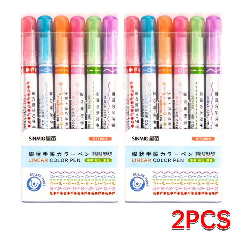 6Pcs/Set Flower Shape Outline Pens Highlighter Marker Curve Roller Tip Pen Cute Stationery Kawaii Graffiti School Acsesories