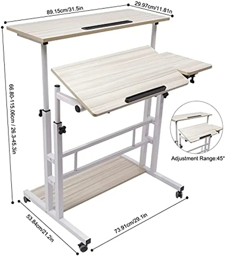 Mobile Stand Up Desk Adjustable Laptop Desk with Wheels 4 in 1 Rolling Table Home Office Table Standing Desk Mobile Workstation
