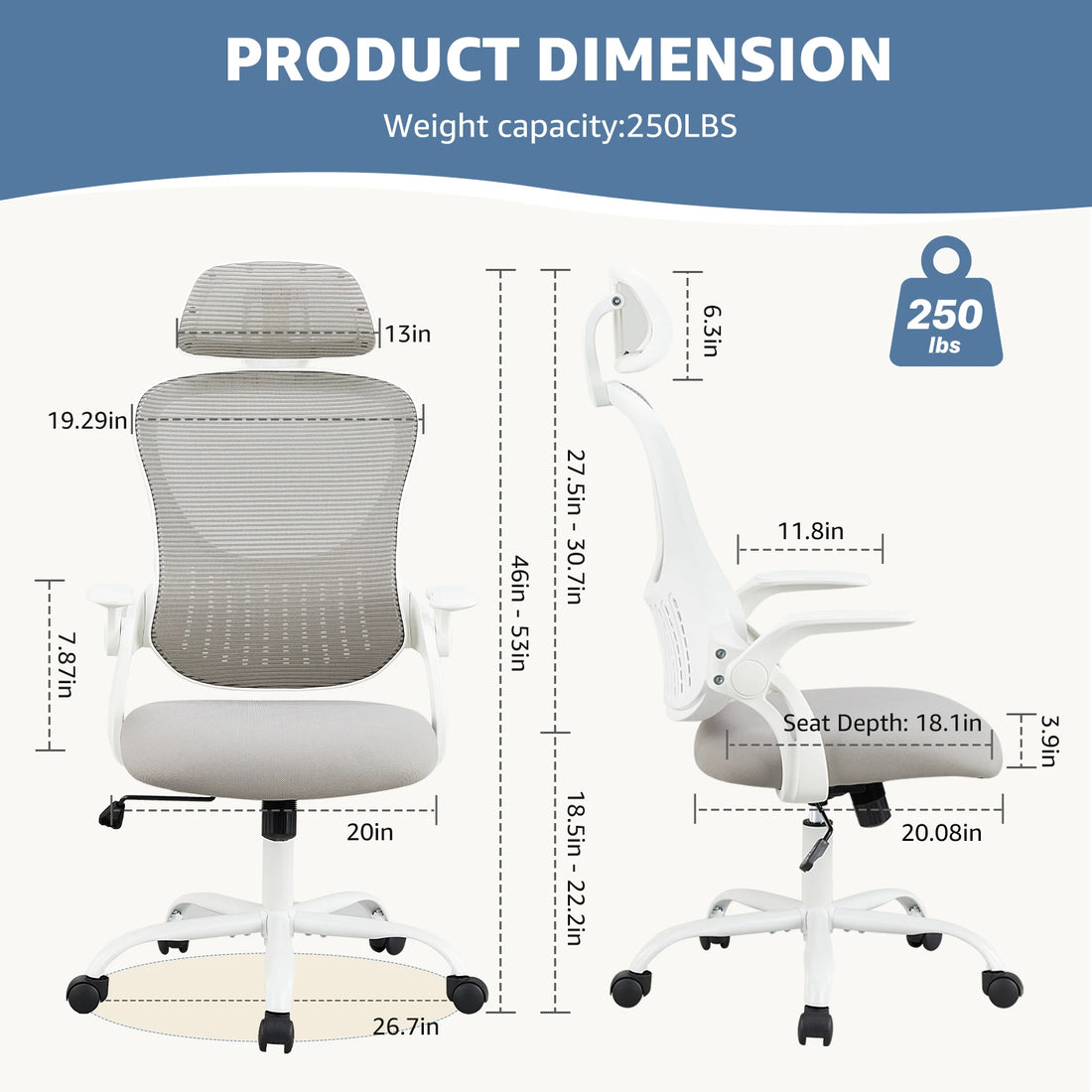 JHK Mesh Ergonomic Office Chair with Flip-Up Arms and Lumbar Support