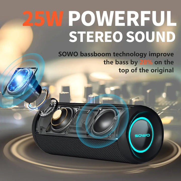 Wireless Portable Speaker,IPX7 Waterproof Bluetooth Speaker, 25W Loud Stereo Sound, Bassboom Technology, TWS Pairing