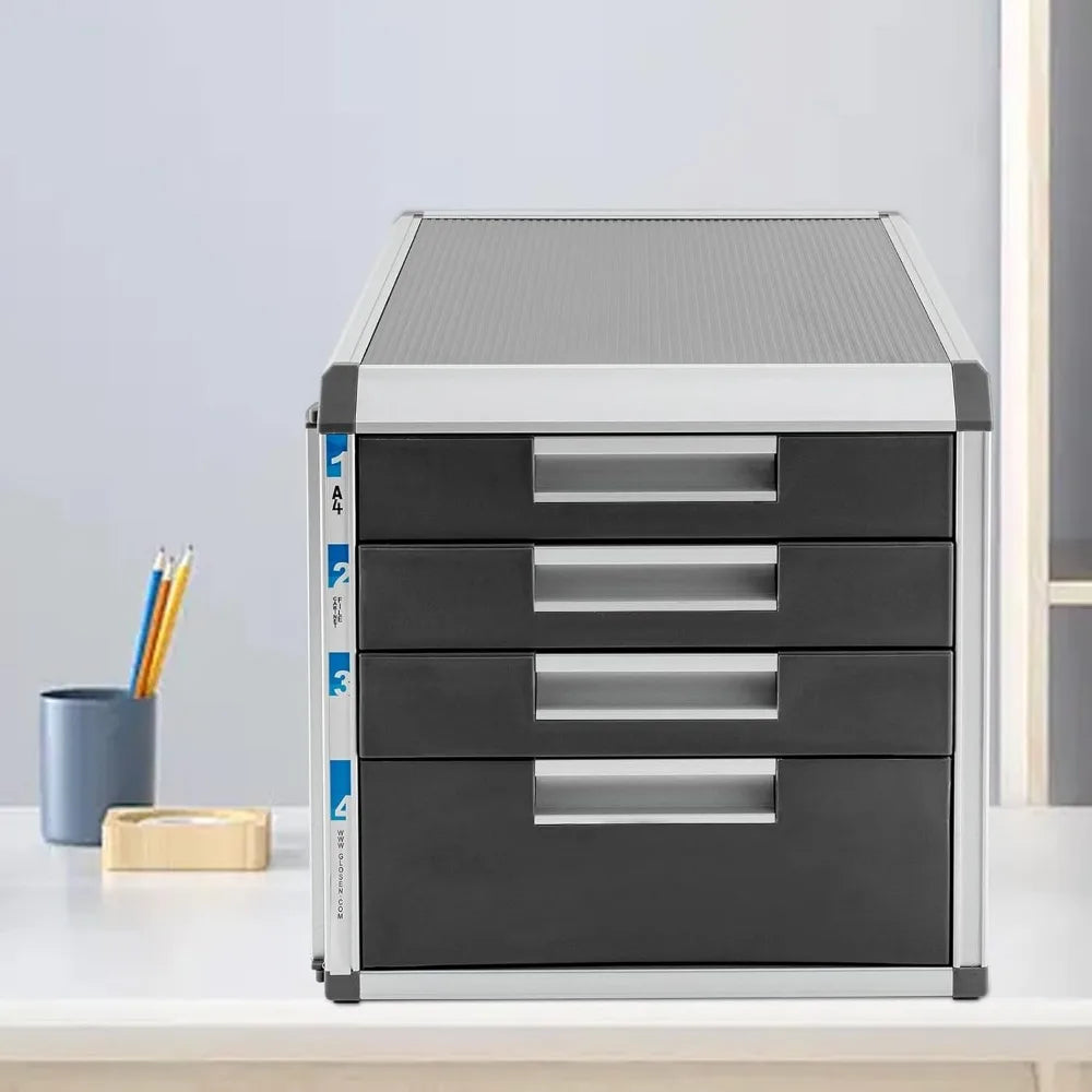 4 Compartments Drawer Box Lockable Document Storage Box Organiser Box Letter Tray Table Organiser Paper Tray Suitable for Office