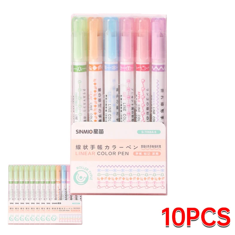 6Pcs/Set Flower Shape Outline Pens Highlighter Marker Curve Roller Tip Pen Cute Stationery Kawaii Graffiti School Acsesories