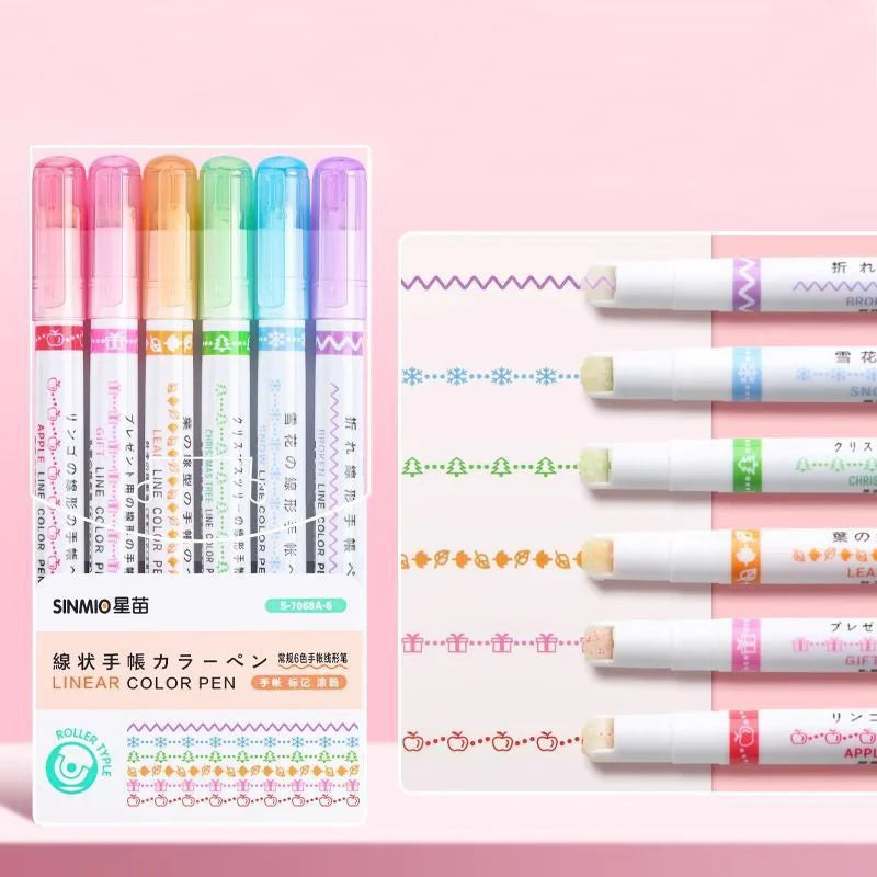 6Pcs/Set Flower Shape Outline Pens Highlighter Marker Curve Roller Tip Pen Cute Stationery Kawaii Graffiti School Acsesories