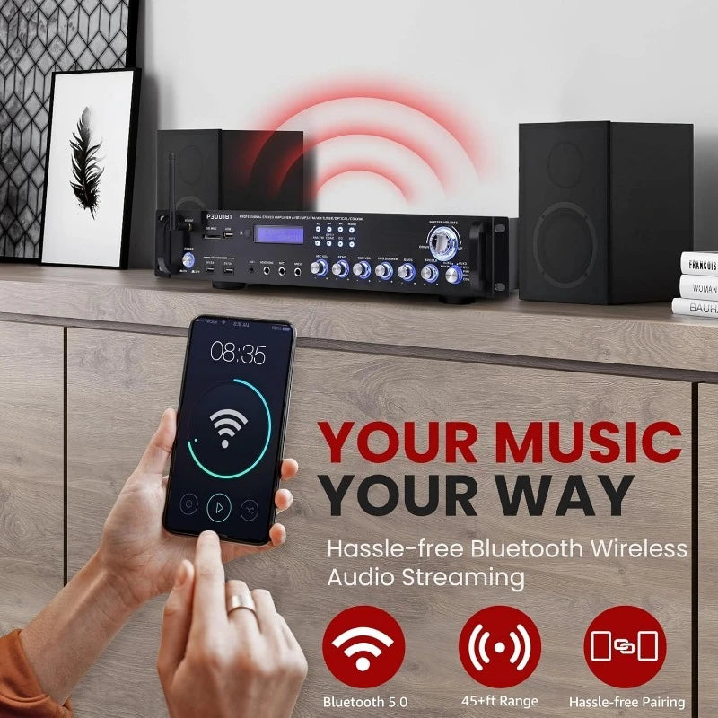 Audio Rack Mount Home Speaker Sound Stereo Receiver Multi-Channel Bluetooth Power Amplifier - 3000 Watt