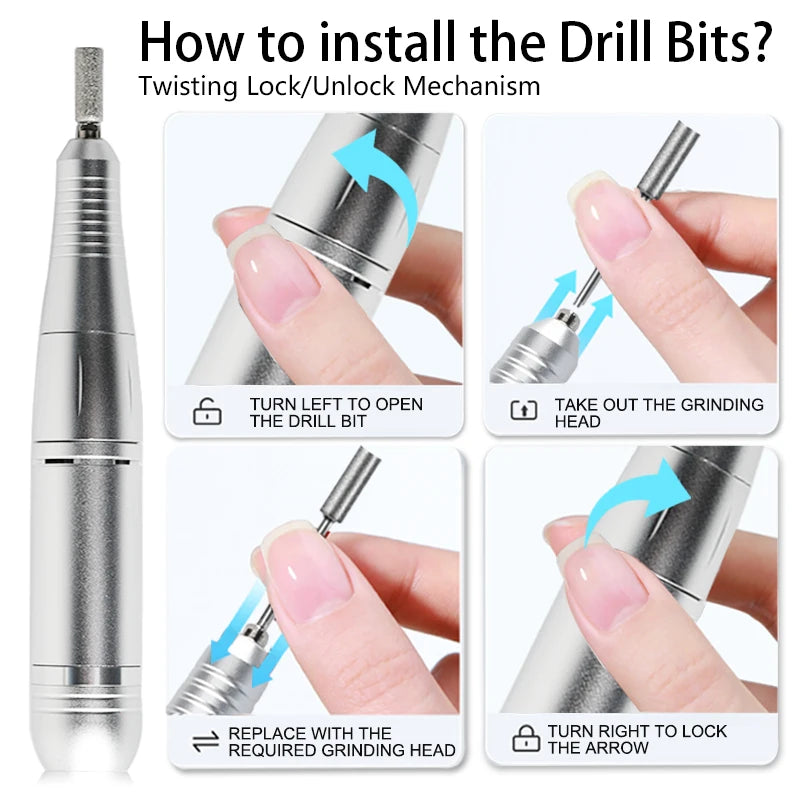 Professional Electric Nail Drill Kit Portable Nail Drill Machine Rechargeable Low Noise Nail Sander File For Manicure Salon Tool