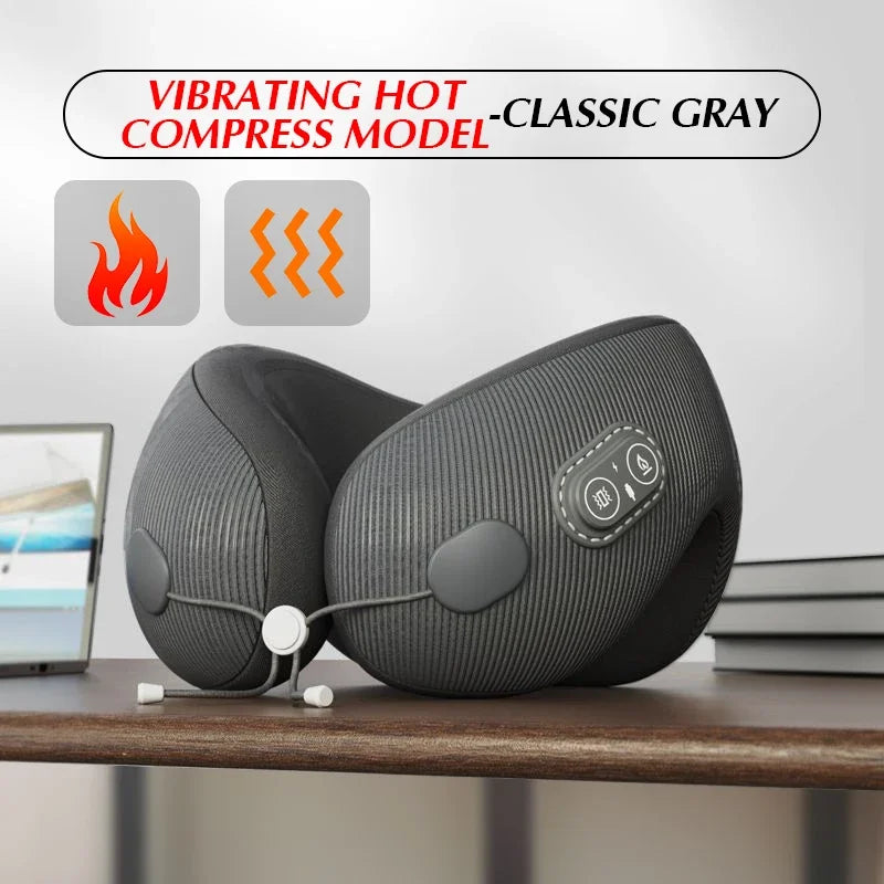 Portable Heated-Massage Neck Pillow Multifunction Memory Foam Ergonomic Soft Comfortable Neck Pillow for Home Travel Office Nap