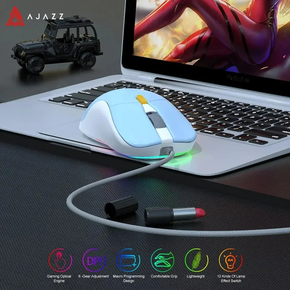 Ajazz AJ129 RGB Wired Mouse Gamer 12400 DPI Optical 7 Buttons USB Mouse Sensor PAW3327 Mice for Computer Laptop Accessories