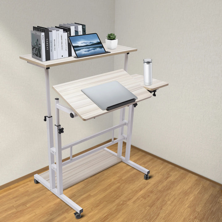 Mobile Stand Up Desk Adjustable Laptop Desk with Wheels 4 in 1 Rolling Table Home Office Table Standing Desk Mobile Workstation