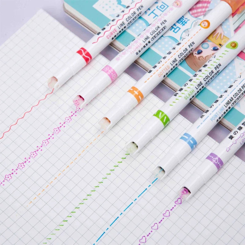 6Pcs/Set Flower Shape Outline Pens Highlighter Marker Curve Roller Tip Pen Cute Stationery Kawaii Graffiti School Acsesories