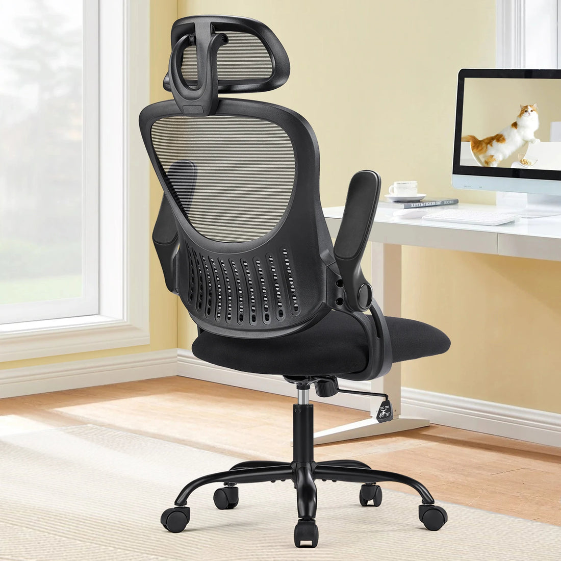 JHK Mesh Ergonomic Office Chair with Flip-Up Arms and Lumbar Support