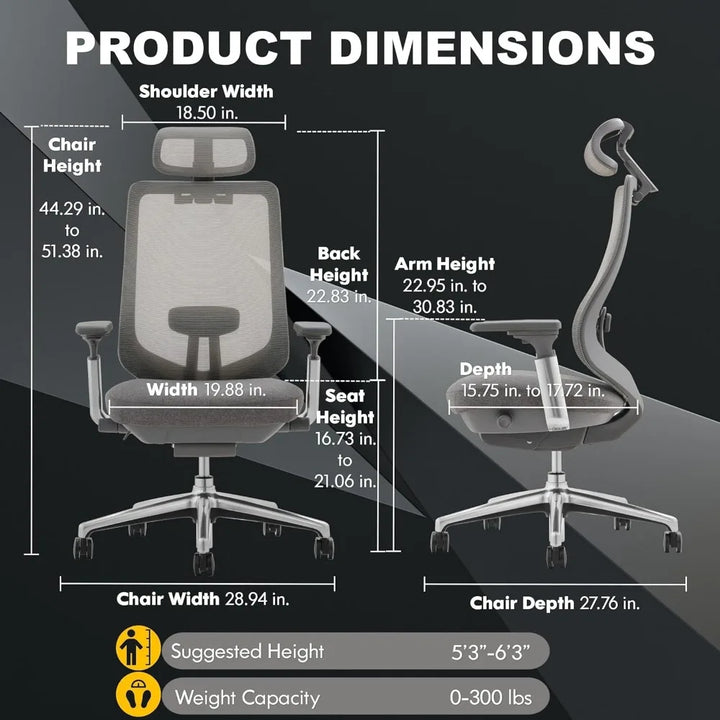 Ergonomic Mesh Office Chair, High Back Executive Desk Chair with Adjustable Headrest, 4D Arm, Slide Seat, Tilt Lock