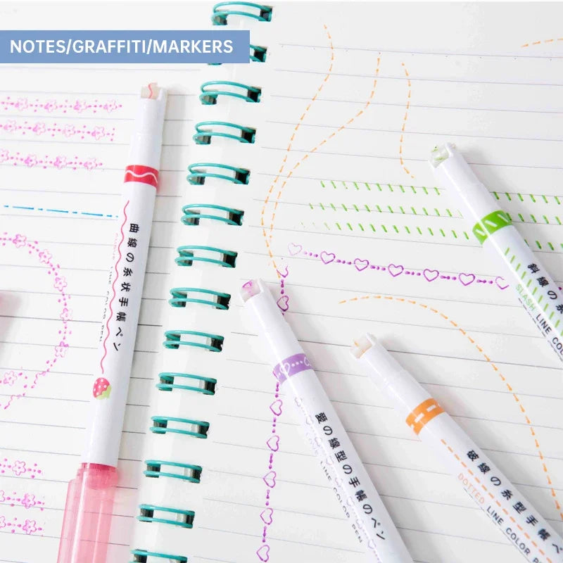 6Pcs/Set Flower Shape Outline Pens Highlighter Marker Curve Roller Tip Pen Cute Stationery Kawaii Graffiti School Acsesories