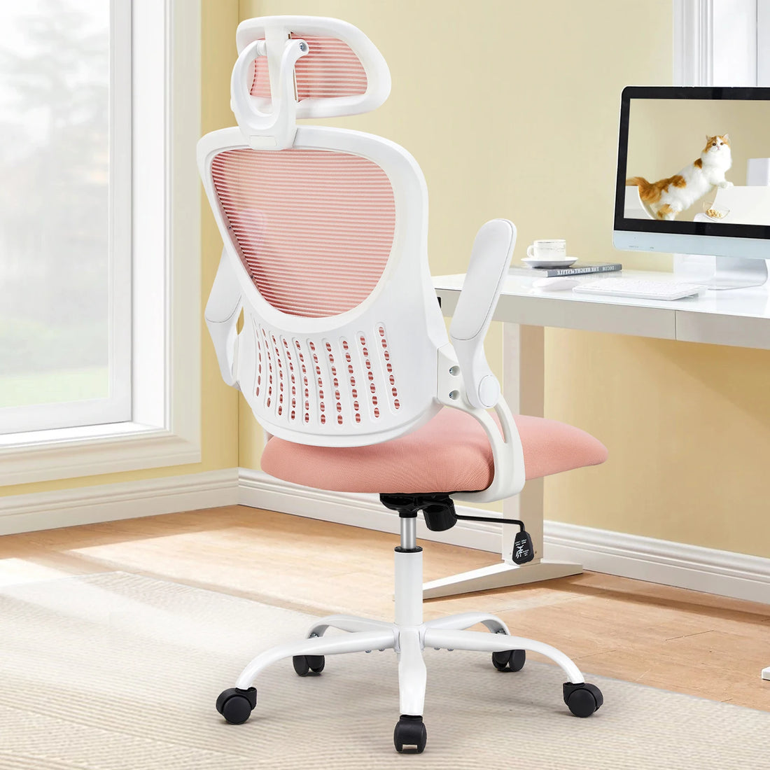 JHK Mesh Ergonomic Office Chair with Flip-Up Arms and Lumbar Support