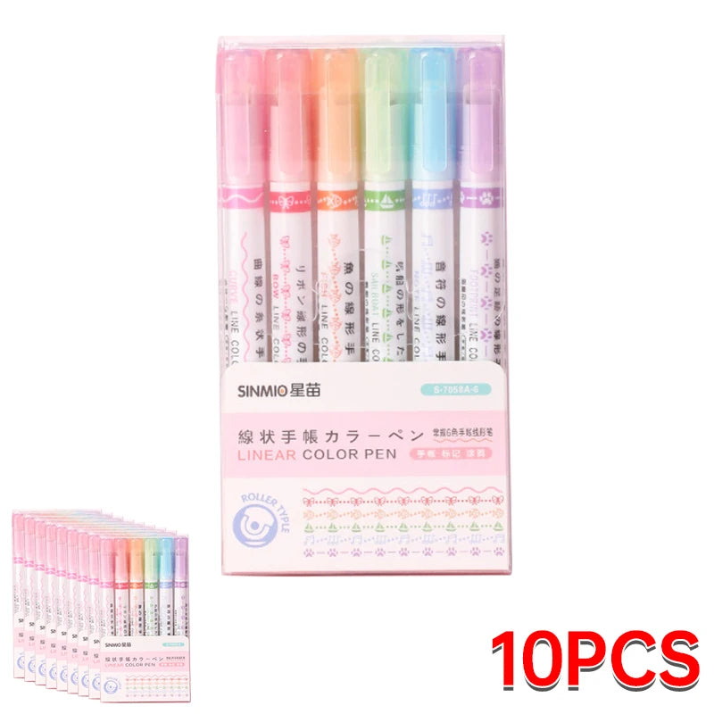 6Pcs/Set Flower Shape Outline Pens Highlighter Marker Curve Roller Tip Pen Cute Stationery Kawaii Graffiti School Acsesories