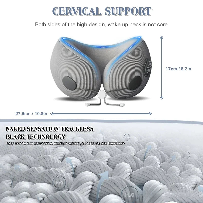 Portable Heated-Massage Neck Pillow Multifunction Memory Foam Ergonomic Soft Comfortable Neck Pillow for Home Travel Office Nap