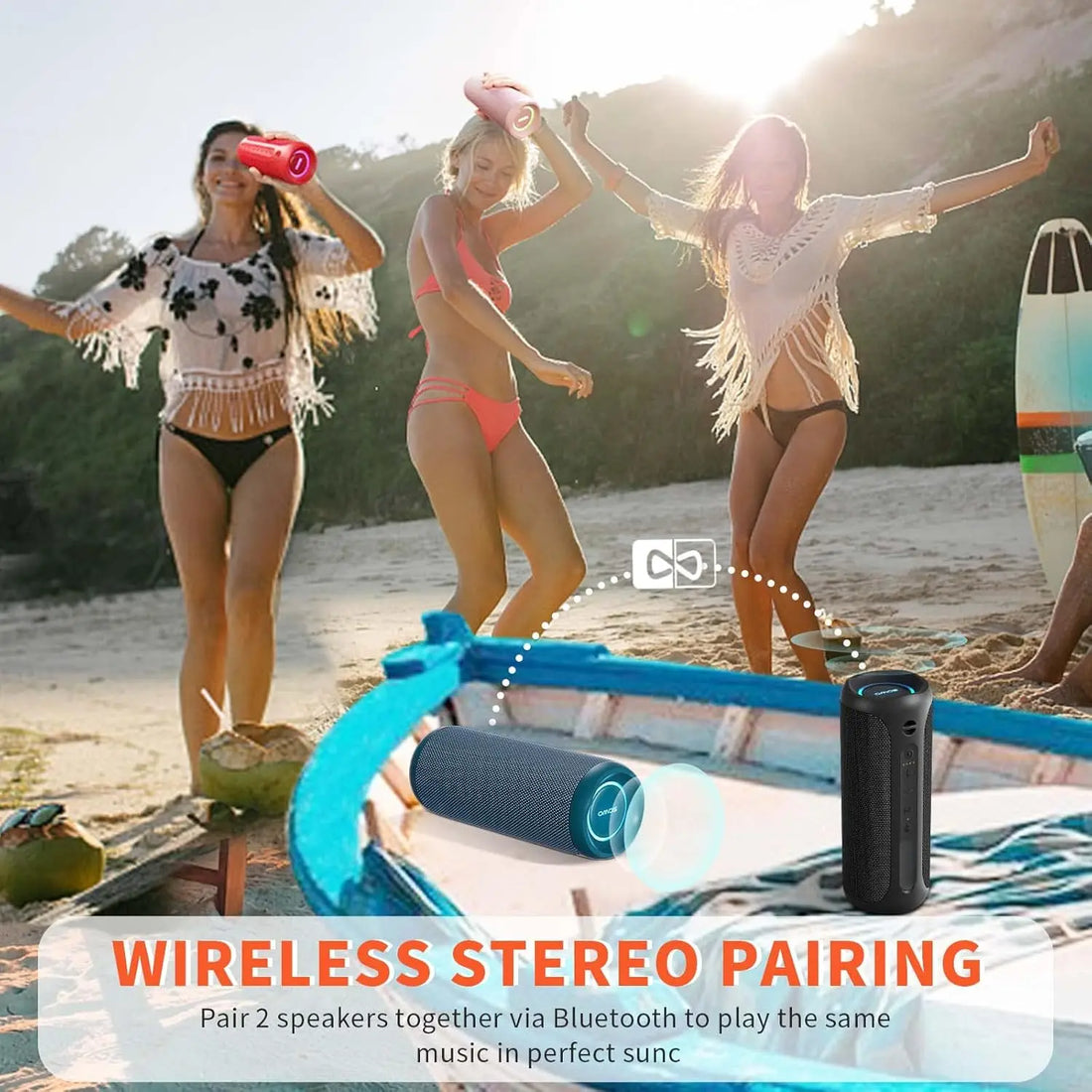 Wireless Portable Speaker,IPX7 Waterproof Bluetooth Speaker, 25W Loud Stereo Sound, Bassboom Technology, TWS Pairing