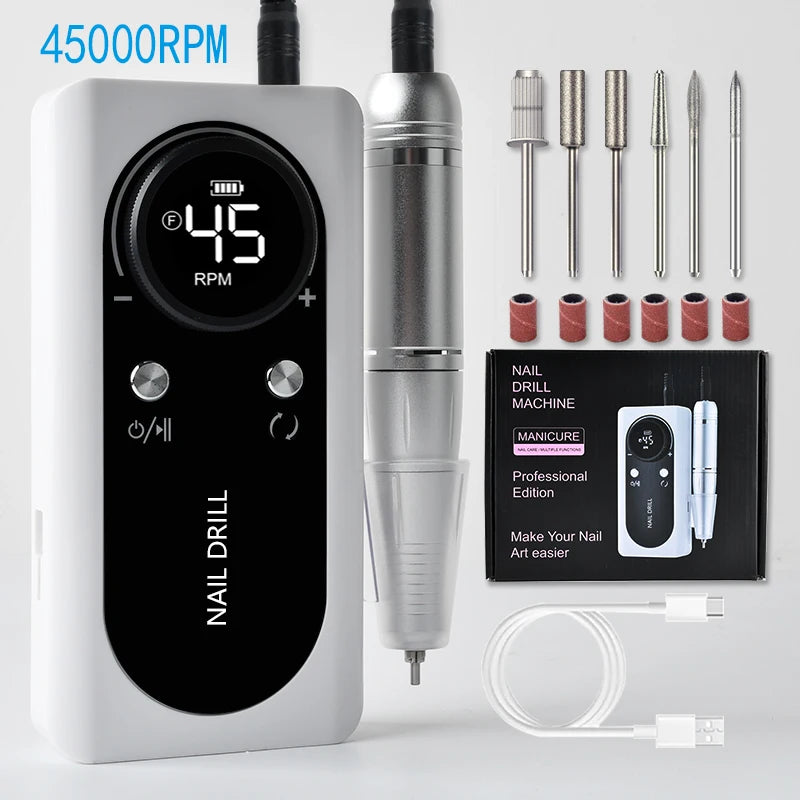 Professional Electric Nail Drill Kit Portable Nail Drill Machine Rechargeable Low Noise Nail Sander File For Manicure Salon Tool