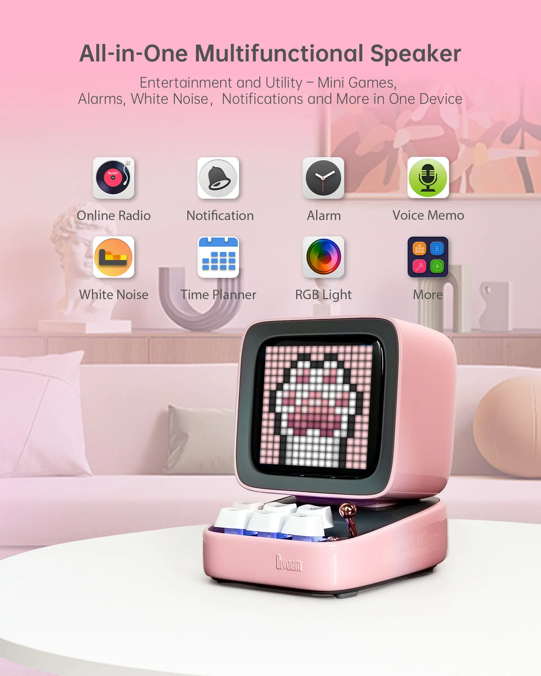 Divoom Ditoo-Pro Retro Pixel Art Bluetooth Portable Speaker Alarm Clock DIY LED Display Board, Cute Gift Home Light Decoration