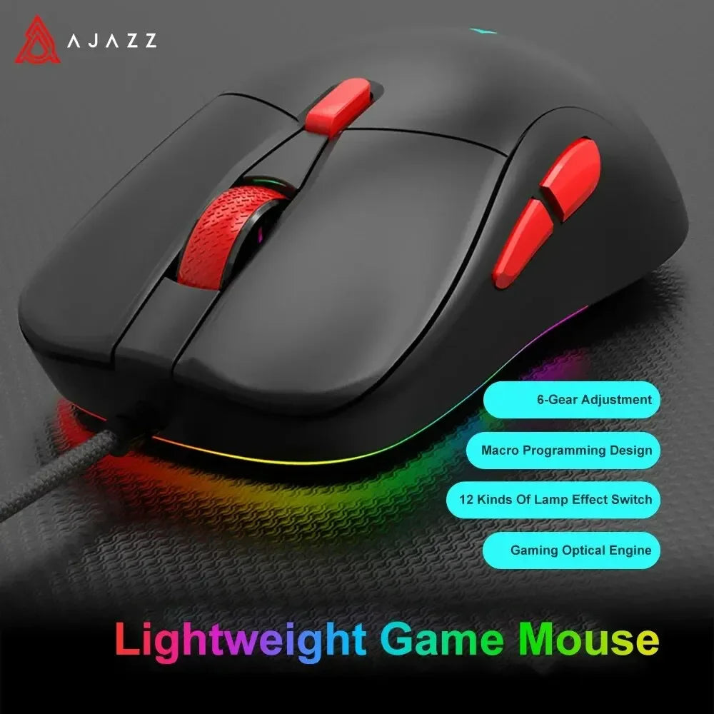 Ajazz AJ129 RGB Wired Mouse Gamer 12400 DPI Optical 7 Buttons USB Mouse Sensor PAW3327 Mice for Computer Laptop Accessories