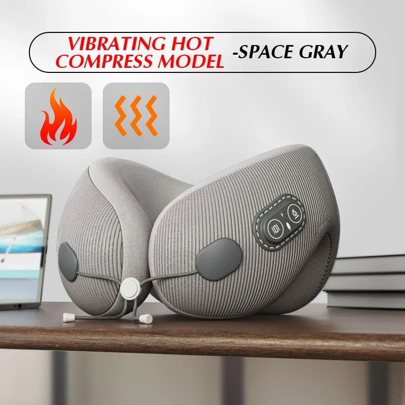 Portable Heated-Massage Neck Pillow Multifunction Memory Foam Ergonomic Soft Comfortable Neck Pillow for Home Travel Office Nap