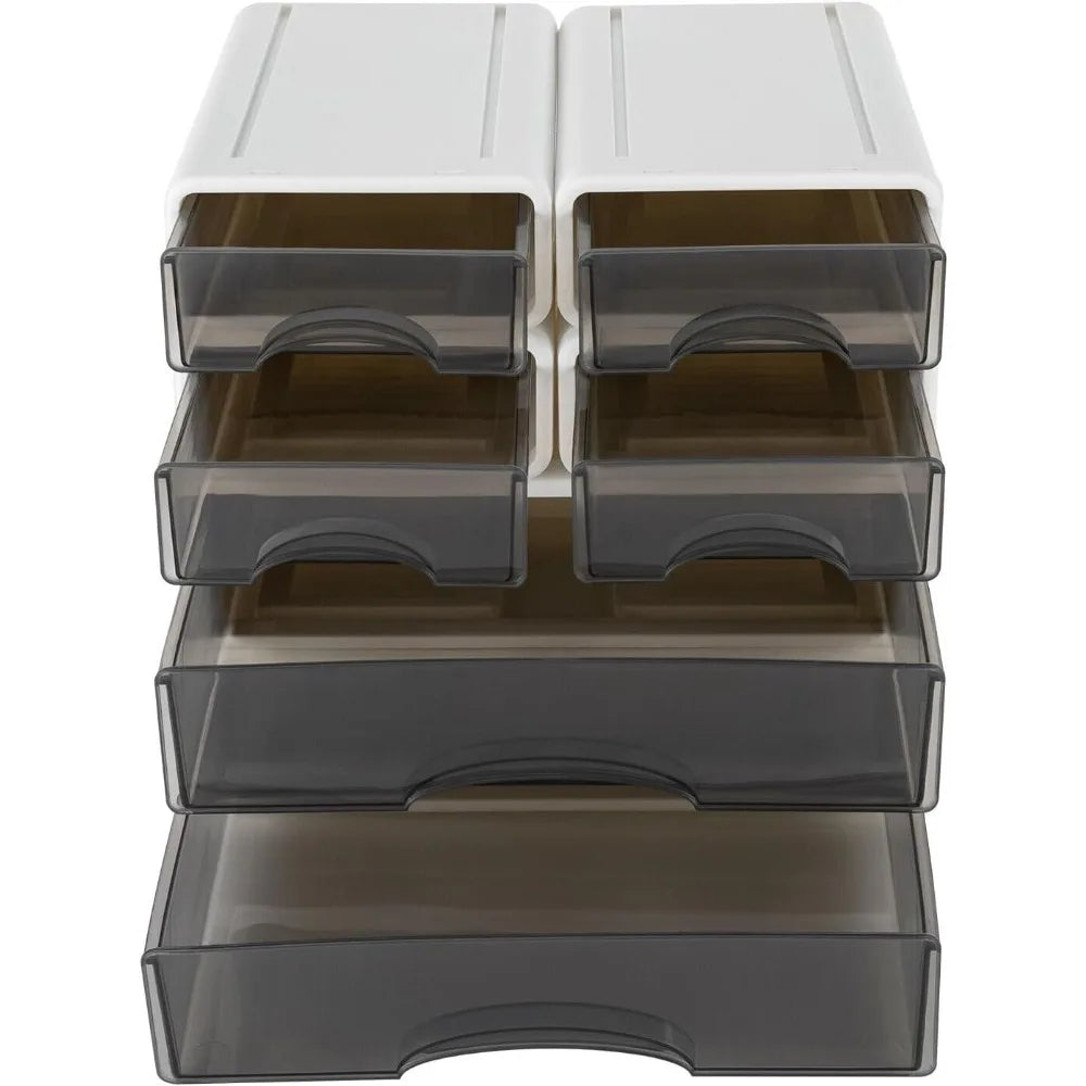 6pcs Drawer Box Desk Organiser Drawers 2 Large + 4 Small Drawer Box Stackable for Makeup Jewellery Office Supplies Pens
