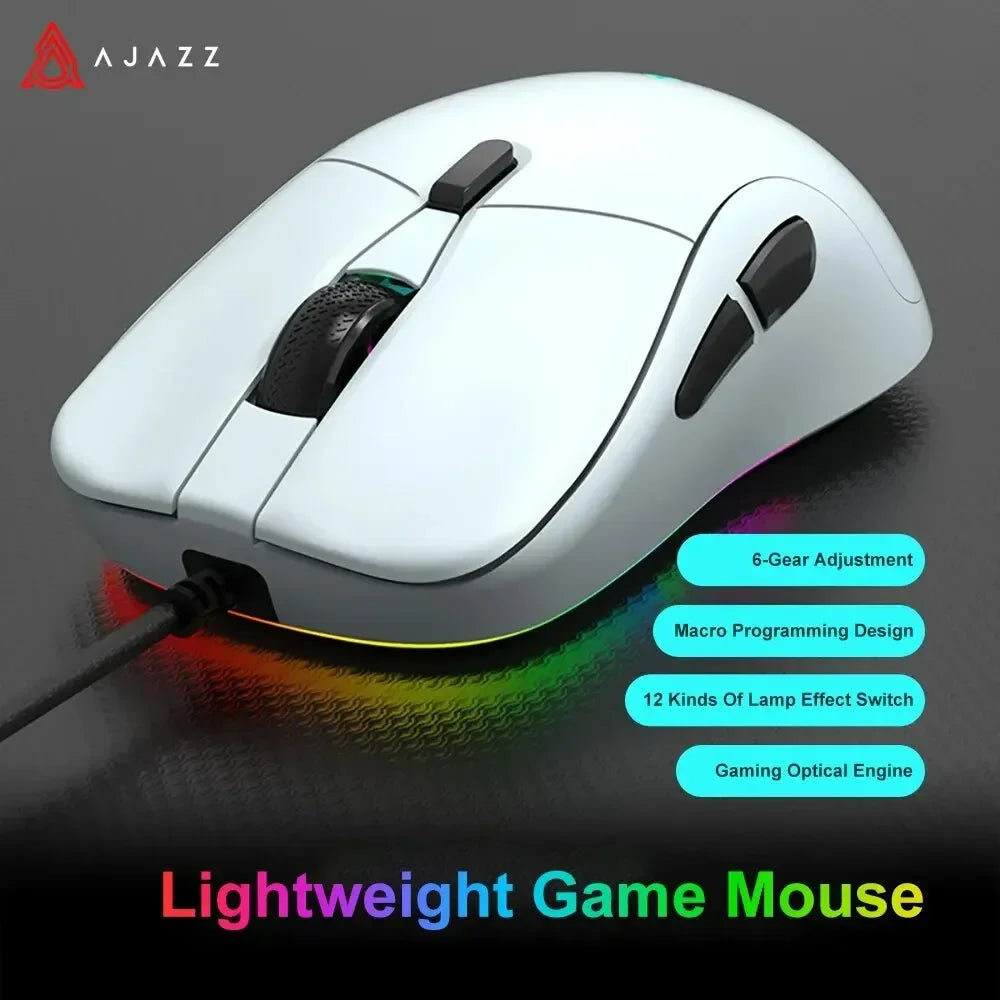 Ajazz AJ129 RGB Wired Mouse Gamer 12400 DPI Optical 7 Buttons USB Mouse Sensor PAW3327 Mice for Computer Laptop Accessories