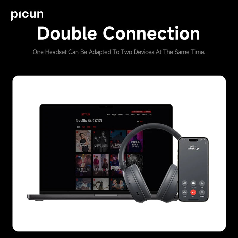 Picun B5 Wireless Headphones Bluetooth 5.4 HIFI Headset 40MM 3D Sound ENC HD Mic 72H Foldable Wired Headphone Dual Connection BT