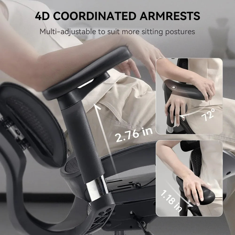 Doro S100 Ergonomic Office Chair - with Dual Dynamic Lumbar Support, 5-Level Adjustable Backrest, 4D Coordinated Armrests