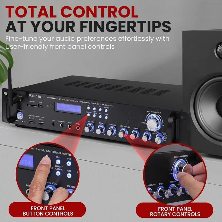 Audio Rack Mount Home Speaker Sound Stereo Receiver Multi-Channel Bluetooth Power Amplifier - 3000 Watt