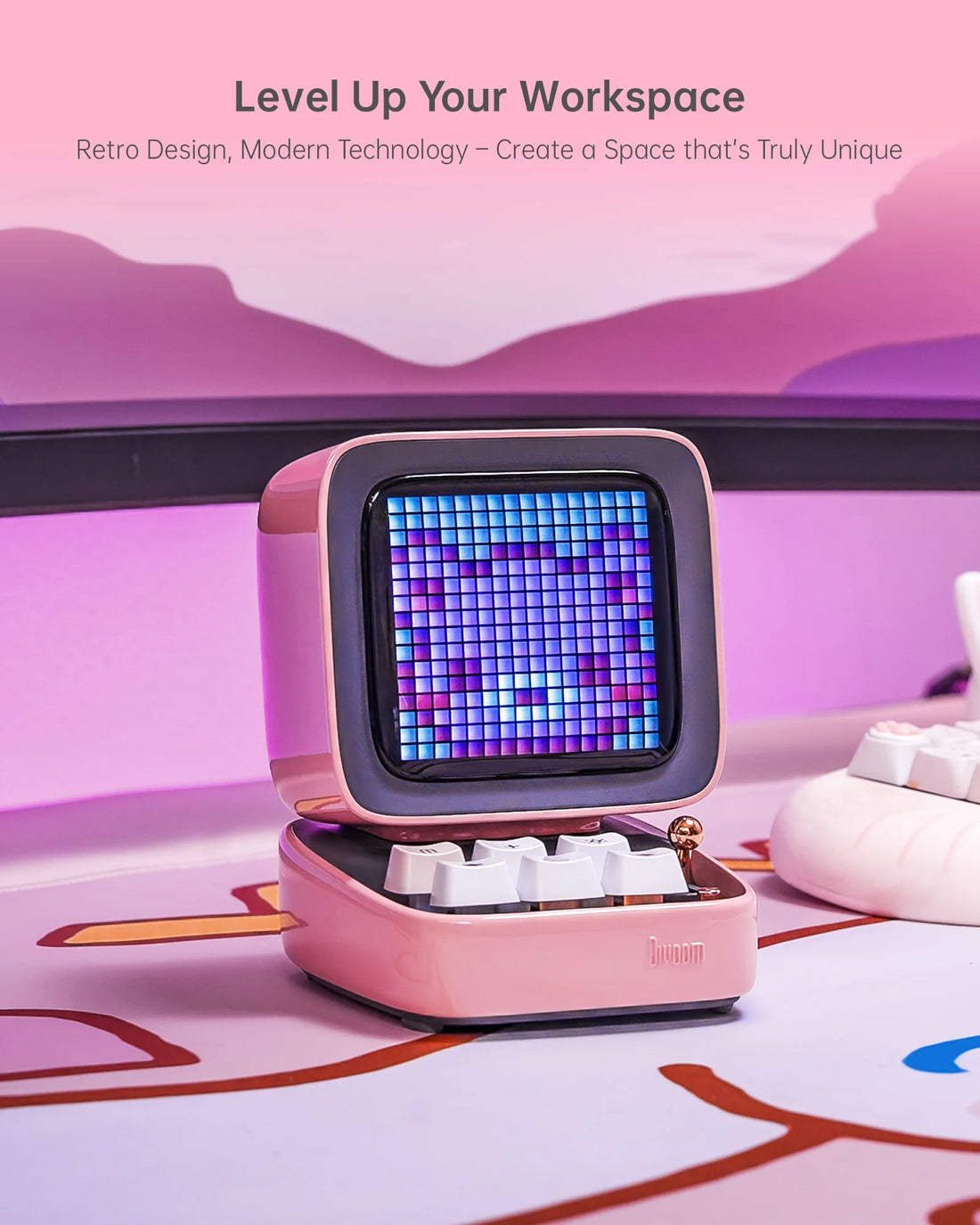 Divoom Ditoo-Pro Retro Pixel Art Bluetooth Portable Speaker Alarm Clock DIY LED Display Board, Cute Gift Home Light Decoration