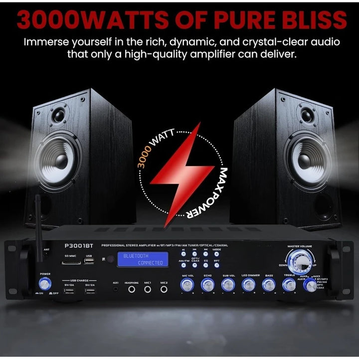 Audio Rack Mount Home Speaker Sound Stereo Receiver Multi-Channel Bluetooth Power Amplifier - 3000 Watt