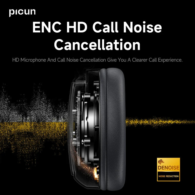 Picun B5 Wireless Headphones Bluetooth 5.4 HIFI Headset 40MM 3D Sound ENC HD Mic 72H Foldable Wired Headphone Dual Connection BT