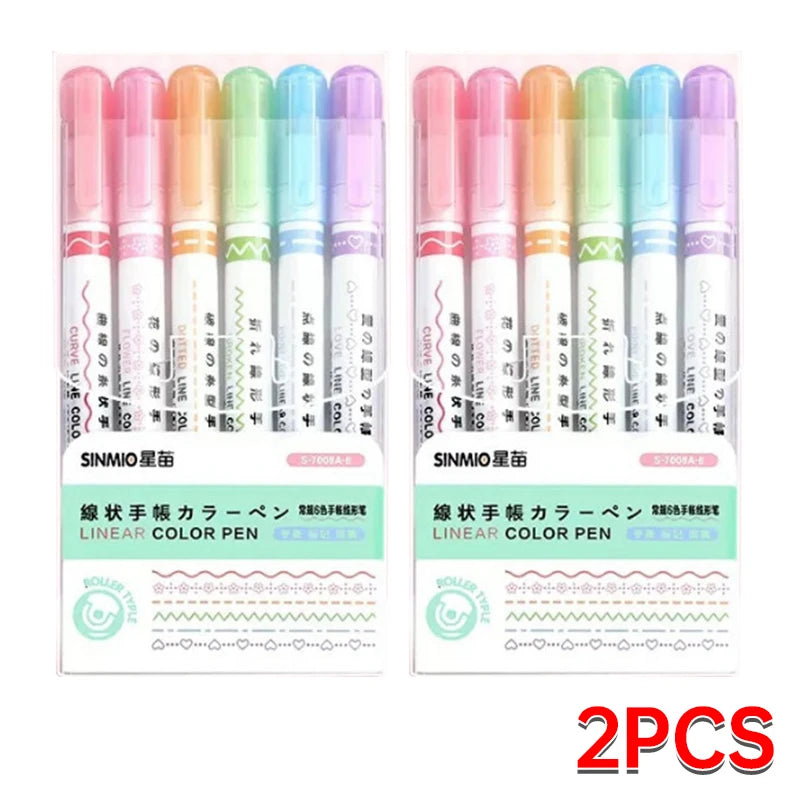 6Pcs/Set Flower Shape Outline Pens Highlighter Marker Curve Roller Tip Pen Cute Stationery Kawaii Graffiti School Acsesories