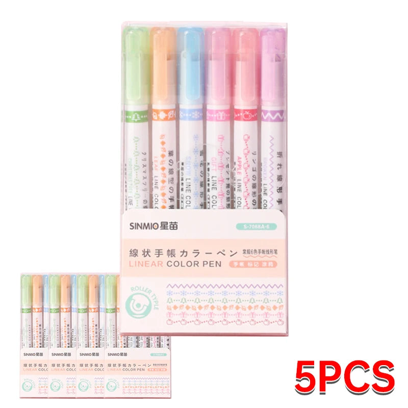 6Pcs/Set Flower Shape Outline Pens Highlighter Marker Curve Roller Tip Pen Cute Stationery Kawaii Graffiti School Acsesories