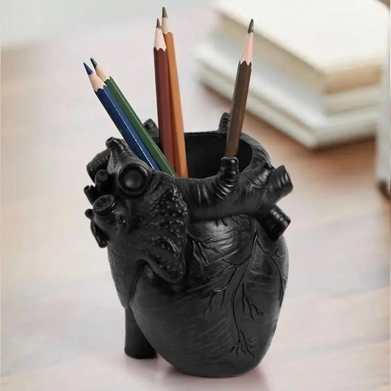 Desktop Pen Organizer Simulated Heart Design Office Desk Organizers And Accessories Study Bookshelf Decor Resin Art Supply